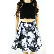 Women's 2PC Laced Crop Top \u0026 Floral Skirt Set (6, Black/Grey)